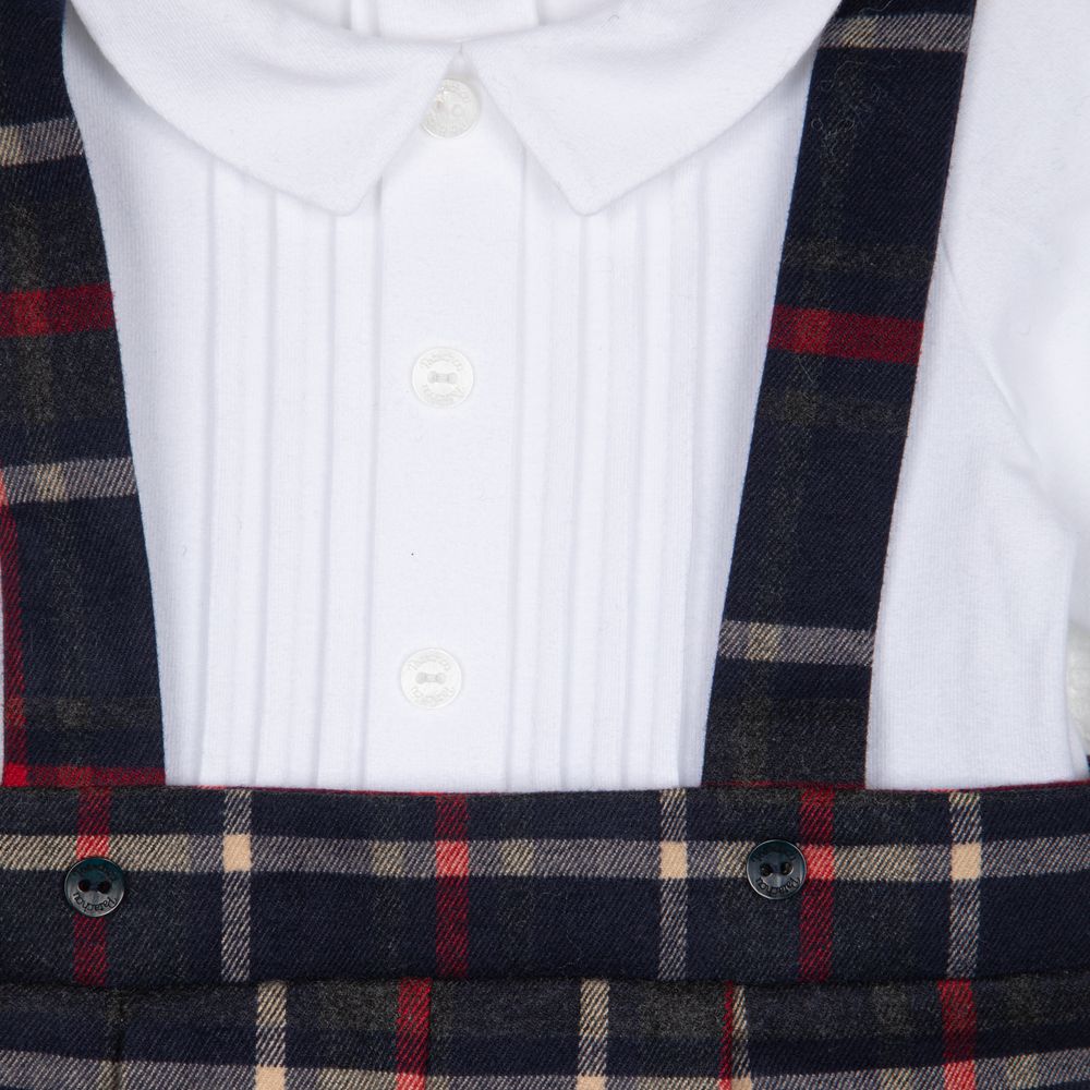 お洒落なチェックのサロペット風ロンパース