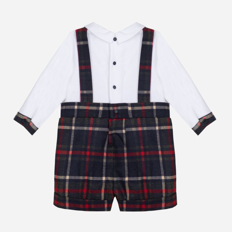 お洒落なチェックのサロペット風ロンパース