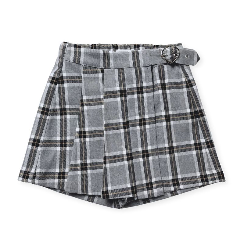 お洒落なグレーチェックの巻きスカート風キュロットパンツ