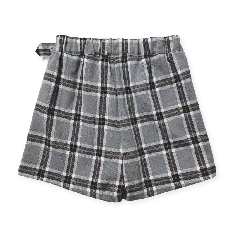 お洒落なグレーチェックの巻きスカート風キュロットパンツ