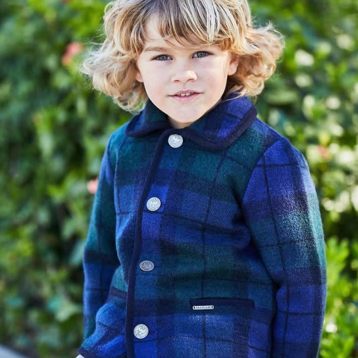 ネイビーチェック・ナチュラルウールのハーフコート