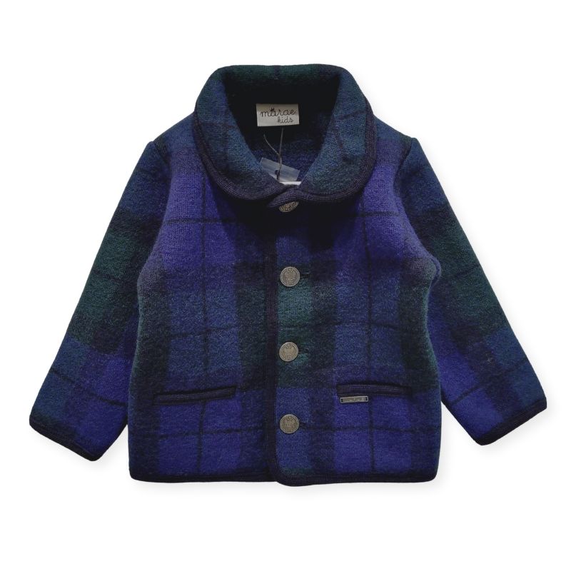 ネイビーチェック・ナチュラルウールのハーフコート