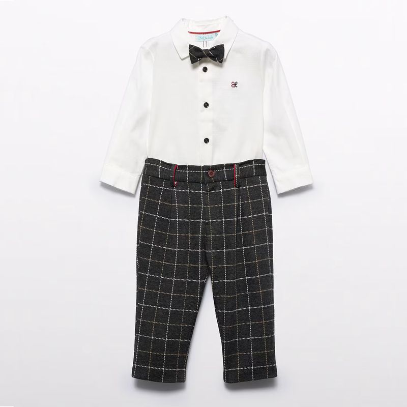 お洒落なグレージャージーの蝶ネクタイ付きシャツ＆パンツSet/L